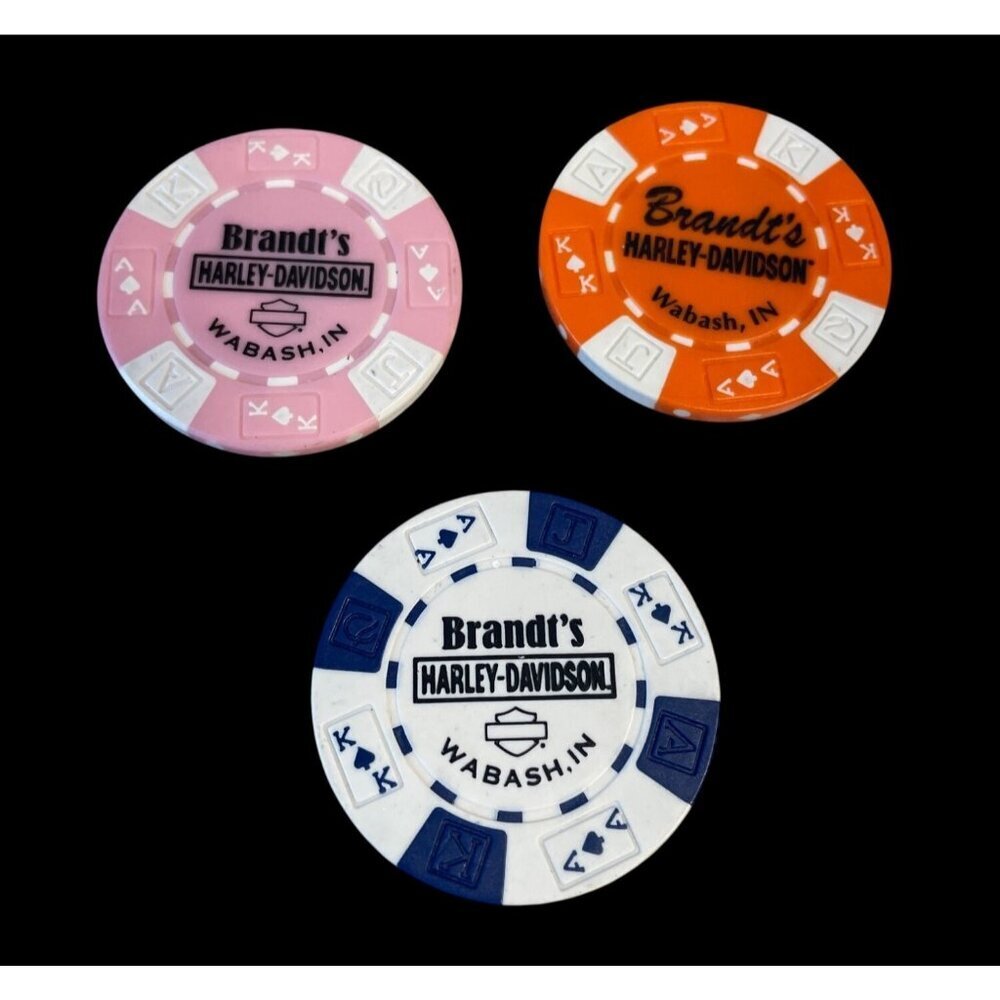 Harley Davidson Poker Chips Dealer Lot of 3 BRANDT'S Wabash IN